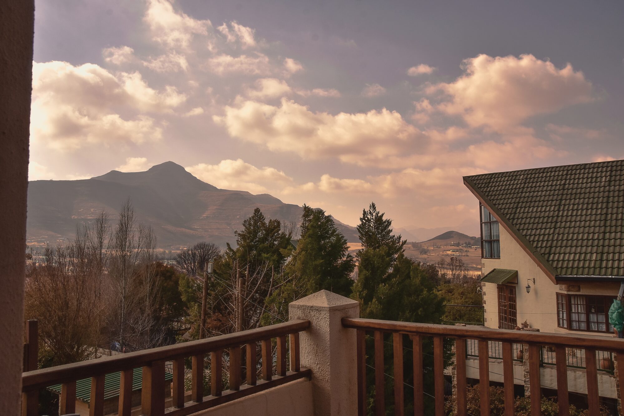 Cloud building over the Maluti Mountains seen from the guest apartment patio